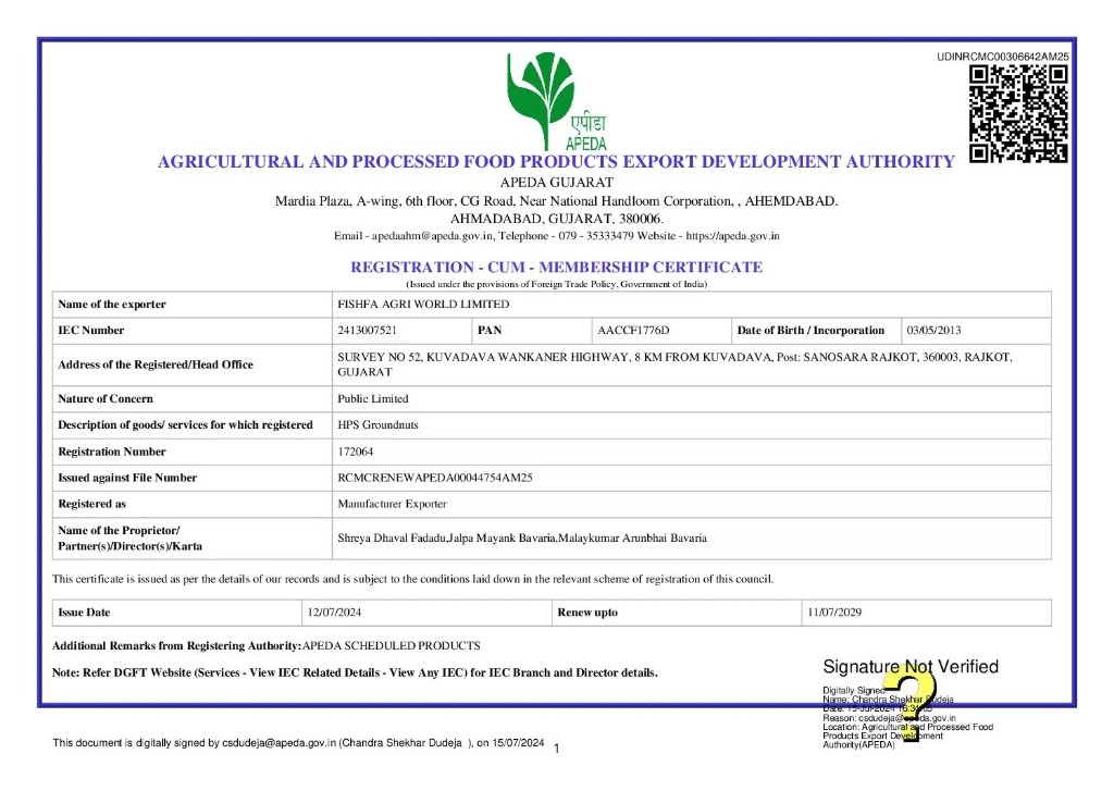 APEDA registration-cum-membership certificate